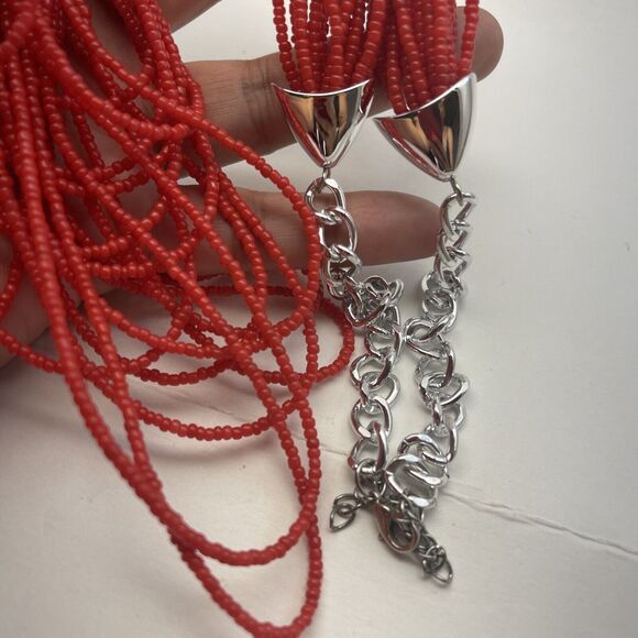Vintage & Modern Small Seed Bead Necklace Red Multi Layered Chain B#8 - Picture 4 of 10